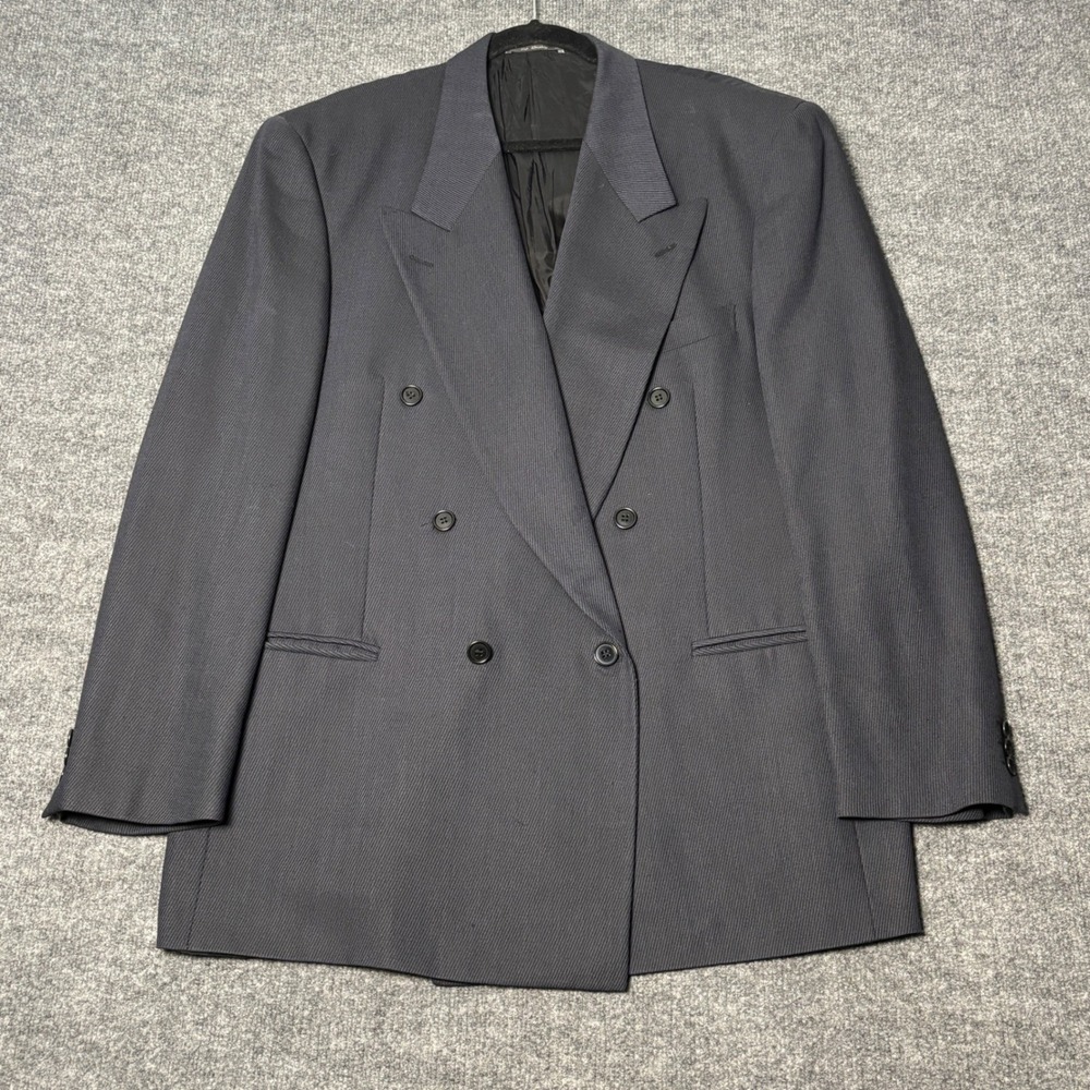 Corneliani Blazer Mens 44 L Grey 3A4319 Double Breasted Virgin Wool Ribbed Coat